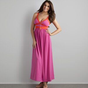 Sofia Vergara Women's Banded Maxi Dress Hot Pink Neon Contrast Small Grecian